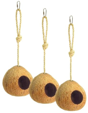 Kerbl Pet Kokos-Vogelhaus, Ø ca. 12cm, Vögel, Wildvögel, mit praktischem Aufhängeseil, wetterbeständiges Material (Packung mit 3)