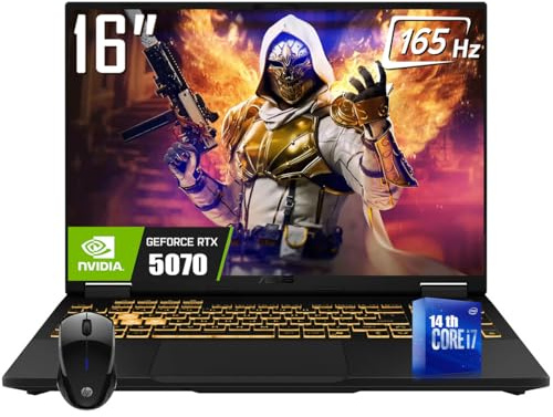 ASUS TUF F16 RTX 5070 Gaming Laptop,Intel Core i7-14650HX(>i9-13900HX) 16 WUXGA 165Hz Display, 16GB DDR5, 1TB PCIe SSD, RGB Backlit Thunderbolt Hi-Res, w/Mouse, Windows 11 Home
