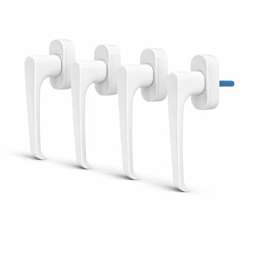 IdeaGenesis - Pack x4 Manilla Ventana Multipunto Aluminio Blanco | Maneta para Ventanas Oscilobatientes y Practicables | Cuadradillo 7 mm Universal | Tirador Resistente (4, Blanco Mate)