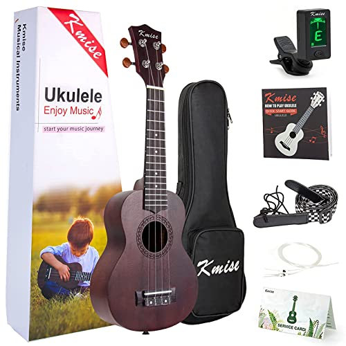 Kmise KME21S Anfänger-Ukulelen-Set mit 4 Saiten, Vintage-Sopran-Ukulele, Rechtshänder, 53,3 cm, hawaiianische Ukulelen mit Starter-Pack (Gitarrentasche, Tuner, Gurt, Anleitung)