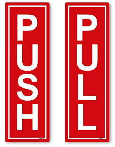 Stika.co Push and Pull Door Signs, Red Gloss Vinyl Self-Adhesive Stickers, Indoor Outdoor Use, 190x60mm (7.5 x 2.4 inch), 1 Set