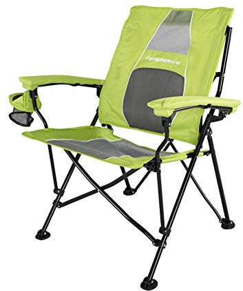 STRONGBACK Elite Grün – Ergonomischer Camping Faltstuhl mit Lordosen Stütze, 60cm breitem Sitz, Armlehne, Getränkehalter