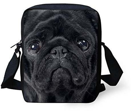 Woisttop Umhängetasche mit Tierdruck, lässig, Mini-Handtasche für Damen, Kinder, für Reisen, Schule, Schwarzer Mops, Einheitsgröße, Münztasche