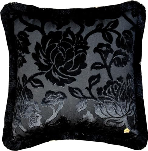 Harald Glööckler Luxus Kissen Pompöös by Casa Padrino Elegance Collection Barock Muster Schwarz/Schwarz 50 x 50 cm - Luxuskissen