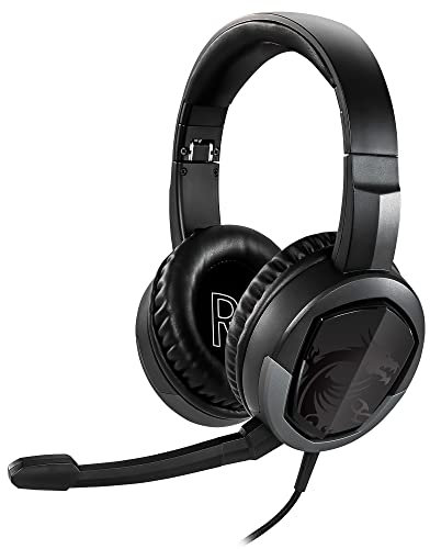 MSI IMMERSE GH30 V2 GAMING HEADSET - Cuffie stereo, design leggero e piegabile, Neodymium Drivers 40mm, microfono staccabile, controlli in linea, connettore jack 3,5mm, splitter per cavo a Y - cablato