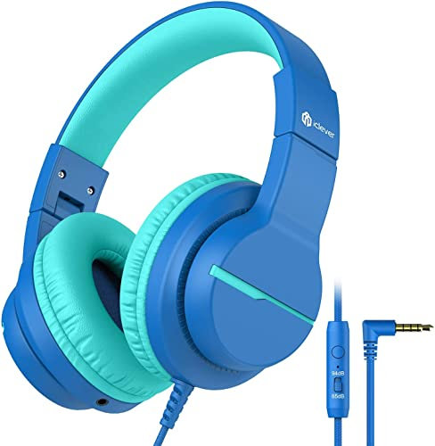 iClever HS19 Kinder kopfhörer über Ohr, HD Stereokopfhörer mit Mikrofon, Lautstärkenbegrenzer 85/94dB, Sharing-Funktion, Faltbarer Kopfhörer für Schule, Travel