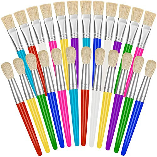 YGAOHF 24 Pcs Paint Brushes for Kids Bulk - Colorful Round and Flat Kids Paint Brushes, Easy Clean and Hold Toddler Paint Brushes for Acrylic Oil Watercolor Washable Paint