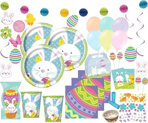 Kids Party World XXL 148 Teile weißer Osterhase Tischdeko Ostereier Suche Set 8 Personen