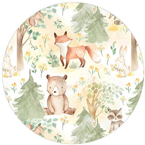 Runde Tapete selbstklebend - Fuchs und Hase mit Bäumen 100x100cm