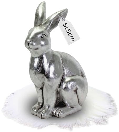 Bada Bing XXL Deko Hase Figur Silber ca. 51,5 cm - Tischdeko Osterhase groß Frühling Garten - hochwertige Oster Dekoration fürs Wohnzimmer - Dekohase Antik Osterdeko Innen und Outdoor Haustür Geschenk