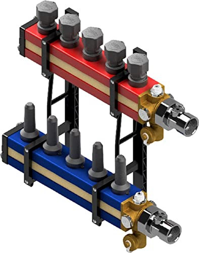SBK Heizkreisverteiler 3000 05-fach mit Durchflussmesser blau 0,4-2,3 l/min (25-135 l/h) inkl. Zubehör, Baulänge 400 mm