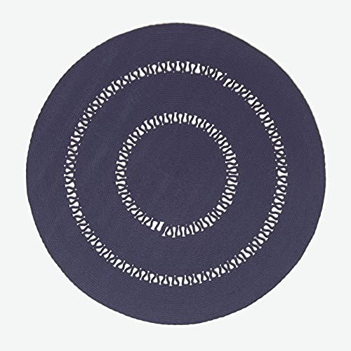 Homescapes dunkelblauer Teppich, rund, 120 cm, gehäkelter Teppich/Vorleger aus Baumwolle im Retro-Look mit Loop-Muster, flach gewebter Teppich für Schlafzimmer, Wohnzimmer, Flur oder Küche, blau