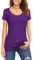 Florboom Longshirt Damen Kurzarm Baumwolle Tshirt Lang Bluse Sommer Tunika Lila M