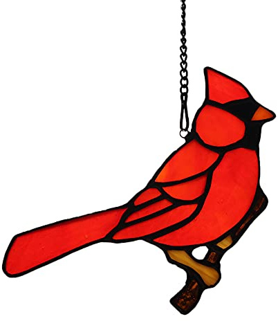 HAOSUM Rote Kardinal-Geschenke Vogel auf AST, Buntglas-Fensterbehänge, rote Kardinal-Dekoration, Vogel-Sonnenfänger, Geschenk für Oma, Mutter, rote Vögel (roter Kardinal)