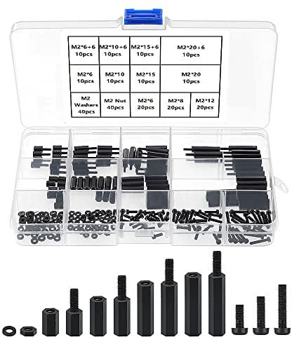YIXISI 220 Stück M2 Nylon Male-Female Hex Spalte Standoff Spacer Schraubenmutter Sortiment Kit, für Platine Reparatur Zubehör, Schwarz