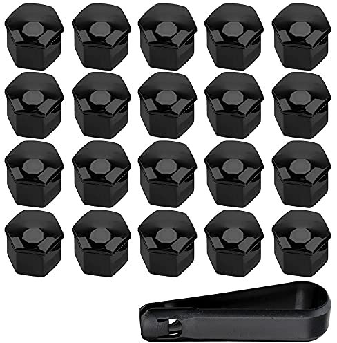 ETOPARS 20 Stück 21mm Auto Radmutterkappen Radschrauben Kappen Universal Reifen Mutter Abdeckungen Radmuttern mit Entfernung Werkzeug Schwarz
