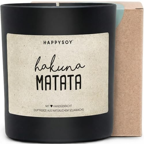 Hakuna Matata - Duftkerze mit Spruch als Geschenk zur Aufmunterung, liebevolle Geschenkidee für Freundin, Kollegin, Kerze im Glas, blumiger Duft