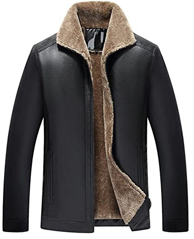 CIDCIJN Herren Lederjacke - Herbst Herren Pu Lederjacke Russische Winter Dick Faux Lammfell Ledermantel Casual Flocking Motorrad Lederjacke Männer, Schwarz, L