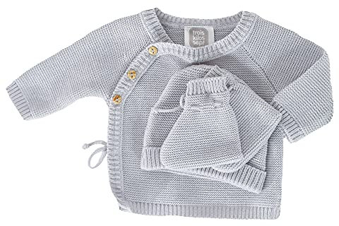 Ensemble naissance bébé brassière, bonnet et chaussons - Gris - Trois kilos sept