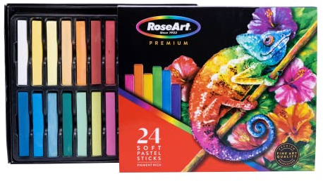 RoseArt Premium 24ct Long Soft Pastel Stick Set for Professionals - Pigment Rich, Full Size Pastel Sticks Vivid Colors