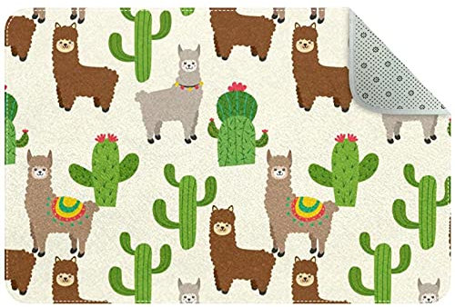 Teppich Alpaka, Lama und Kaktus, rutschfest, für Wohnzimmer, Schlafzimmer, Mädchen, Jungen, Kinderzimmer, 61 x 40,6 cm, Braun / Grau