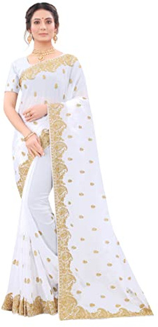 CRAFTSTRIBE Gazari Color Sari Resham et paillettes Code broderie travail Sari Sari avec chemisier non cousu