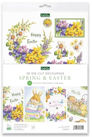 Katy Sue Serviettentechnik Frühling & Ostern, gestanzt, 12 Stück für Karten und Basteln