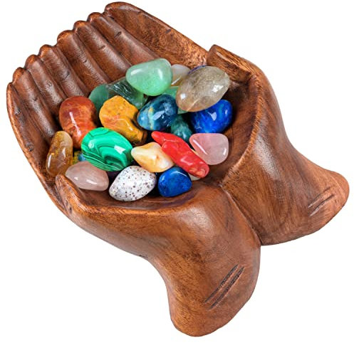 Curawood geschnitzte Hände Opferschale – Kristallhalter für Steine – Schlüsselschale – Kristall-Aufbewahrungstablett – dekorative Schale für Stein-Display, Kristall-Regal-Display-Ständer