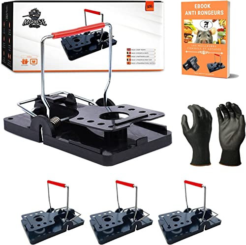 4X Piege à Rat Professionnel, Taille XXL Tapetteà Rat Ultra Puissante et Réutilisable + Manuel Ebook Anti rongeurs + Gants Inclus | Piege a Rats pour Jardin Exterieur Interieure Pack x 4 Piège Rat