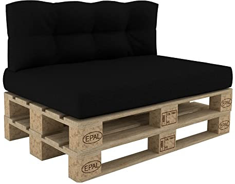POKAR Palettenkissen Palettenauflagen Palettenmöbel Palettensofa 2er Set: Sitzkissen 120x80 + Rückenlehne 120x40, Schwarz