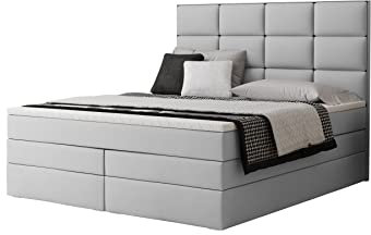 Grekpol - Boxspringbett mit Bonell und TFK-Matratze H3 und Topper, Polsterbett mit Bettkasten-Manhattan 1 (Weiß (Madryt 920), 160x200 cm)