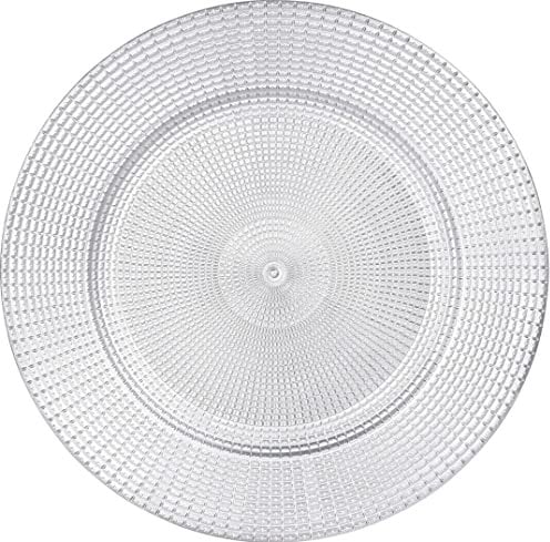 Rammento Set of 4 Silver Charger Plates - Round Christmas Dinner Under Plates with Unique Brick Design - Perfect for Special Occasions - 33cm Diameter, Shiny Silver Colour