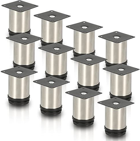Joparri 12 Patas Regulables de Acero Inoxidable para Muebles, Altura de 80 mm, Altura Ajustable, 15 mm, para Muebles, Armarios de Cocina, Mesa, Patas de Armario, Soporta hasta 250 kg