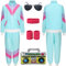 80er Jahre Kostüm Trainingsanzug Pop Art für Retro Stil Bad Geschmack Party Assi Anzug Proll Anzug Assi Jahre 80er 90er Jahre Outfit Kleidung Accessoires für Damen Herren Jogginganzug Blau G041M