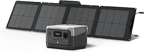 ECOFLOW Centrale Elettrica RIVER 2 da 256 Wh con pannello solare da 110W | LiFeP04， ricarica rapida in 1 ora, uscita fino a 600 W, generatore solare (pannello non incluso) per campeggio/camper