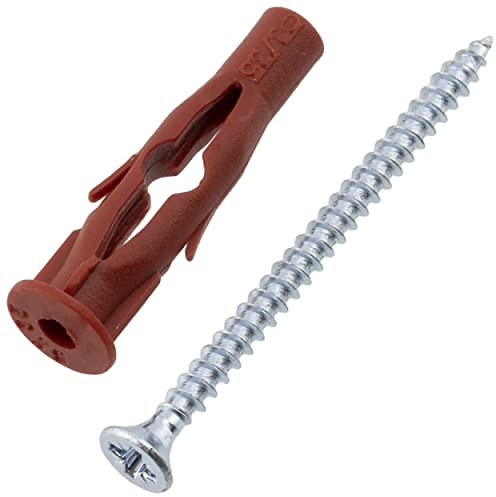 AERZETIX - C65059 - Set di 25 tasselli 6x35mm per cartongesso/cemento cellulare + 25 viti Ø3.5x50mm con testa fresata - in nylon/metallo - calcestruzzo mattone costruzione fissaggio materiali cavi