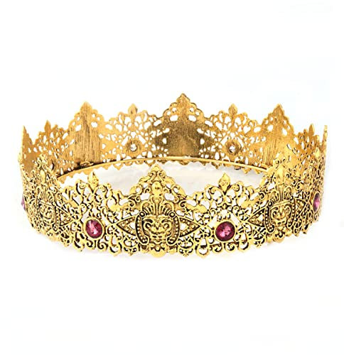 King Men Gold Tiara Krone Imperial Mittelalter Stirnband Kristall Festzug Kostüme für Hochzeit Halloween Fee Kostüm Geburtstag, Medium, Legierung, Strass