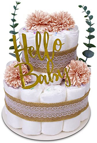 MilaBoo® Gâteau de couches vintage eucalyptus rose I Cadeau de qualité supérieure pour nouveau-né avec couches (rose)