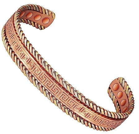 EnerCoppeX Effektive Magnettherapie mit verstellbarem Magnetarmband - Reines Kupferarmband mit 8 leistungsstarken Magneten (3500 Gauss) für Wohlbefinden und Balance (Silber)