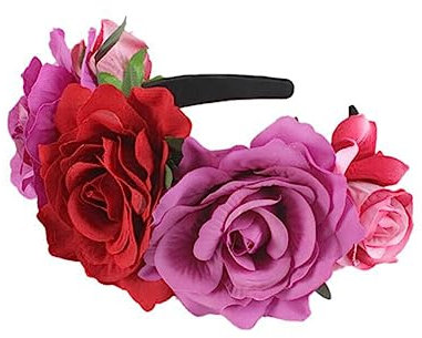 Haarreif Dia de los Muertos, Mexikanischen Stirnband Blumen Haarschmuck Halloween Kostüm Haarkranz Rose Blumen Stirnband Kopfbedeckung Kopfschmuck Haarreifen für Halloween Cosplay