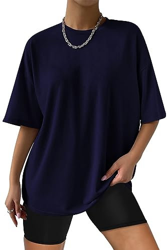 AirMood Womens Oversized Loose Fit T Shirts Tops Summer Short Sleeve Oversize Tee Tshirt (Navy Blue,XL)