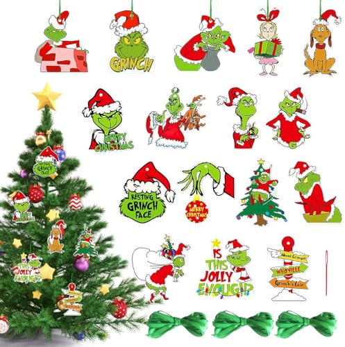ARONRAVE G-rinch Navidad Decoracion, 32 Grin-ch Acrílico Divertido único Verde Grin-ch Decoración de Navidad para la Fiesta de Vacaciones en el hogar