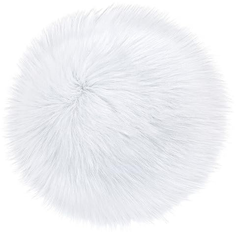 Sibba Teppich für Schlafzimmer Flauschiges Kunstfell Flauschig Lang Kaminversteck Runder Teppich Stuhlbezug Kissenpolster PlüSch Waschbar Tischbezug Zuhause Küche Dekorativ (9,8 inch/25cm, Weiß)