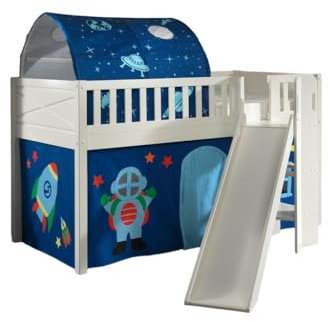 Halbhochbett Scottie 90x200 cm mit Rutsche, Astronautenspielvorhang und Betttunnel-weiß