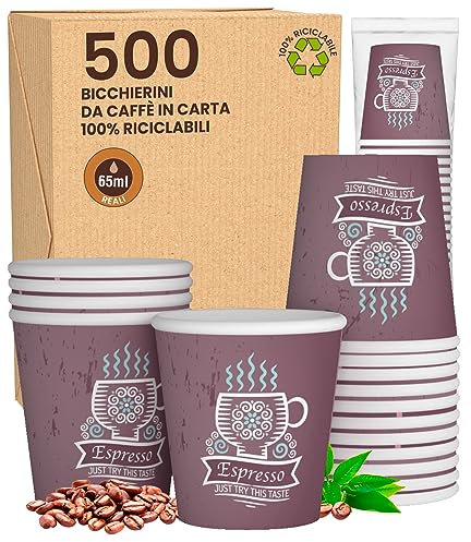 500 Bicchierini in Carta per caffè 65ml CuzcoBrownCUP Bicchieri Ecologici Biodegradabili Monouso Piccoli Asporto Bevande Calde