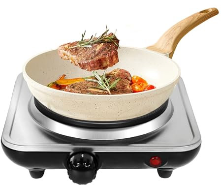 Uten Stainless Steel Single Hotplate - Portable Electric Hob with 5 Power Levels, Temperature Control & Overheating Protection - 1000W