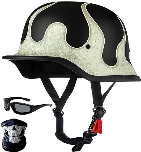 Vintage Motorradhelm Motorrad Halbhelme mit ECE, Jethelm Retro, Chopper Helm, Scooter-Helm, Fahrradhelm, mit Herausnehmbares Innenfutter und Schnellverschlussschnallen M~XXL 56~64CM 13,XXL