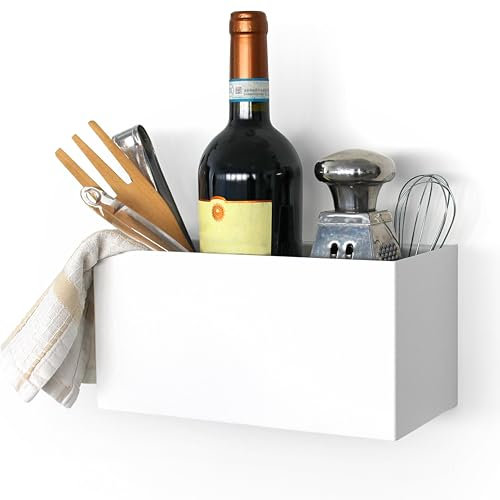 KalaMitica - Contenant aimanté en Acier, Accessoire d'ameublement modulaire pour Murs magnétiques - Blanc Rugueux - 25 x 12,5 x 12,5 cm