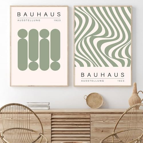 Geometrische Wandkunst, Bauhaus Mitte des Jahrhunderts, abstraktes Leinwandgemälde, Boho-Formdruck, Salbeigrün, abstraktes Kunstwerk, Raum, 40,6 x 61 cm, ungerahmt