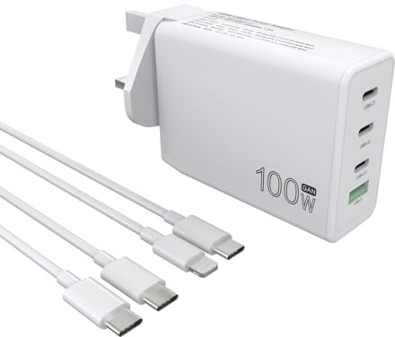 100W USB C Travel Charger :GaN Charger for MacBook Air/Pro Charger 2023 2022 2021 2020 2019 16 15 14 13 Inch,Apple/iphone/ipad/Samsung/Lenovo/Dell/Asus/HP,Universal Type C Laptop Power Cord Adapter